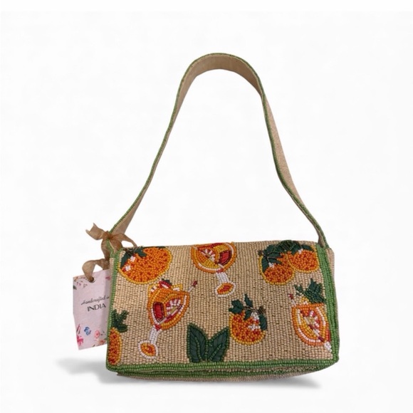 Handbags - Beaded aperol spritz Shoulder Bag in Beige and Orange - Handmade